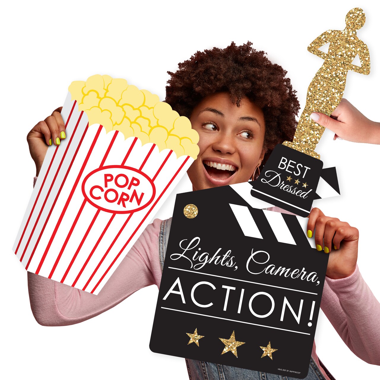 Big Dot of Happiness Red Carpet - Popcorn, Award, and Clapboard Decorations - Movie Night Party Large Photo Props - 3 Pc